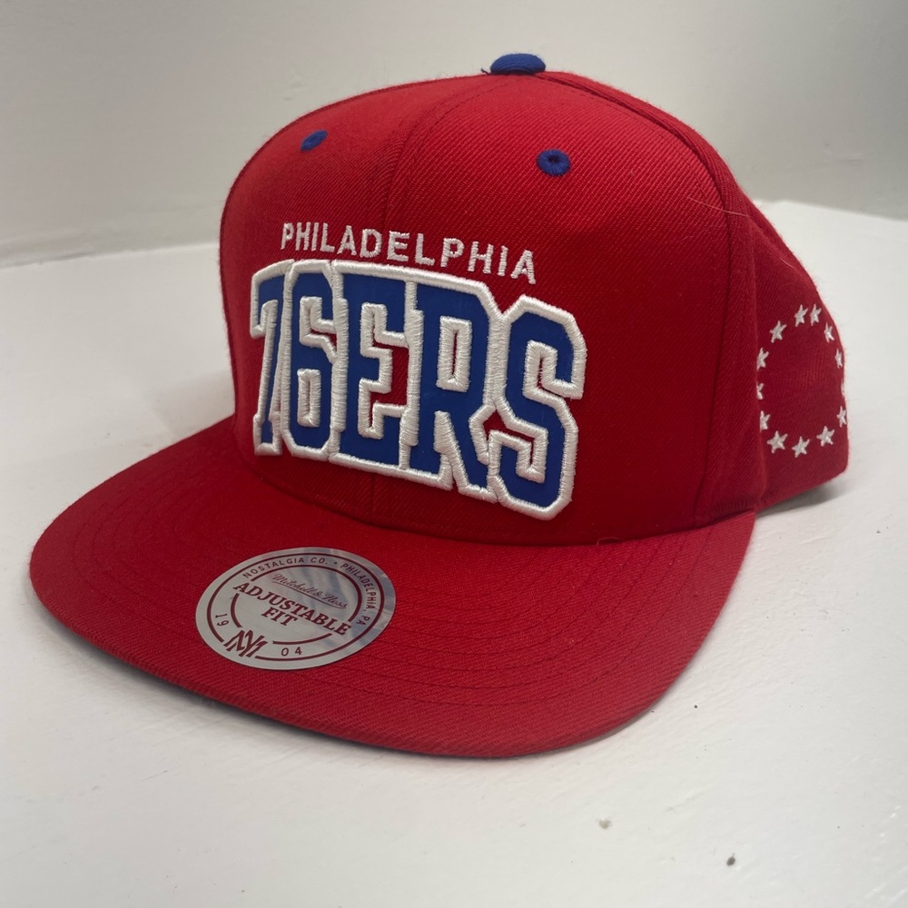 Mitchell & Ness Red and Blue 76ers Snapback Cap Adjustable Fit